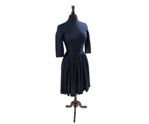 Navy Blue and Green checked jersey knit dress by Bobbie Brooks.