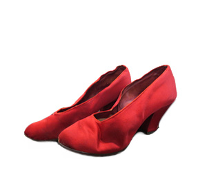 Red satin heels.